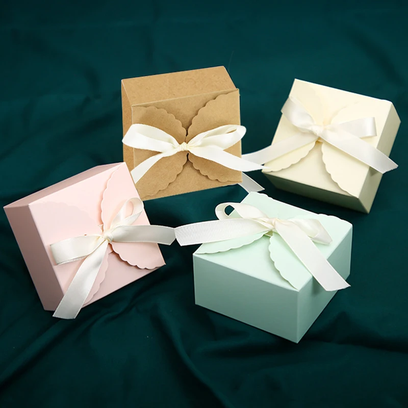 5pcs Gift Box With Ribbon Bow Pink Kraft Paper Wedding Candy Boxes Birthday Party Gifts  Packaging Christmas Decoration For Home view 6