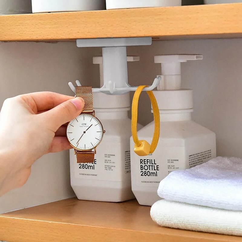 Wall Mounted Rotating Kitchen Hooks 360 Degree No Drill Adhesive Multifunctional Storage Rack Utensil Organizer For Spoons Towel