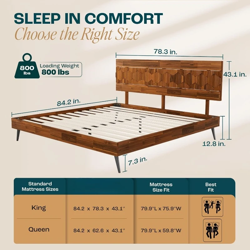 home. Georgina Dark Choco Bed FrameSolid Acacia Wood, No Box Spring Needed, 12 Wood Slats Support, Easy Assembly