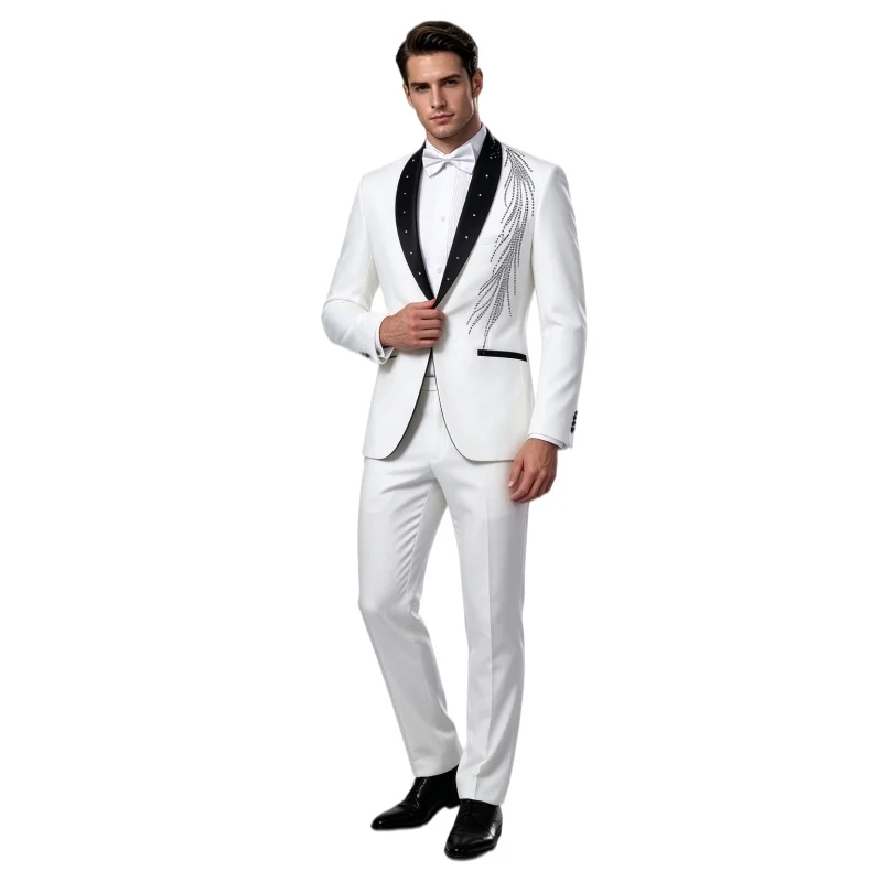 Men Suits Blue Black Crystals Blazers musical Vocal Concert singer performance Costume Wedding Master Prom Compere stage suit