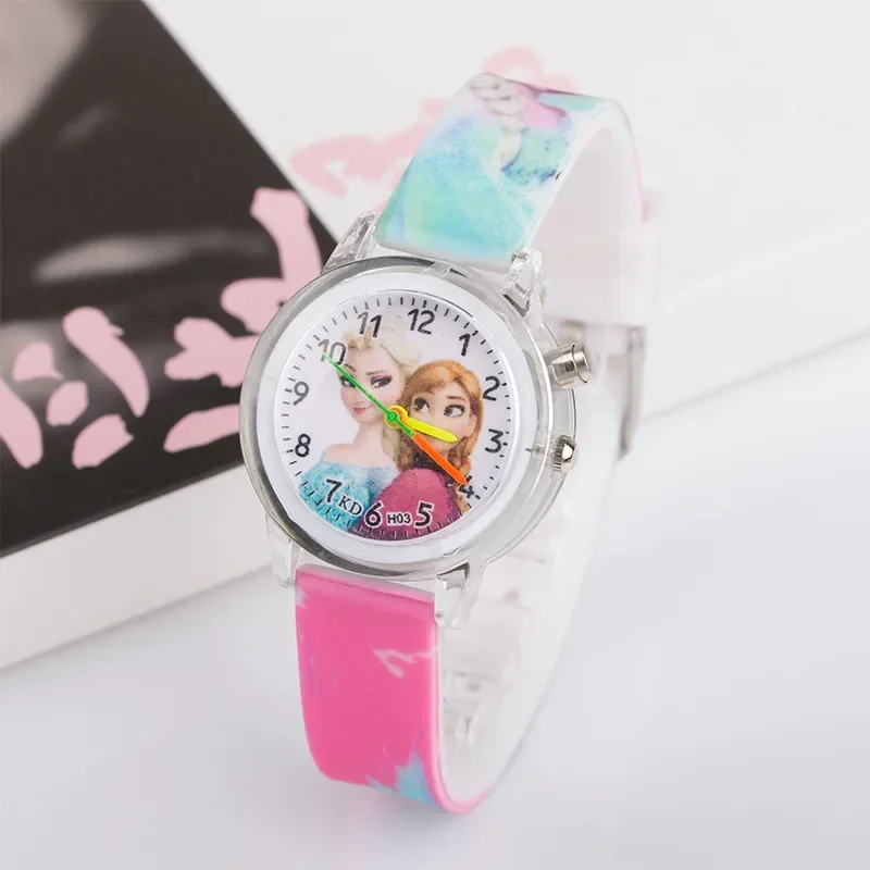 Disney Frozen Children Watch LED Flash Quartz Watch Ice Snow Princess Silicone Girls Watch Student Cartoon Kids Watches Toy Gift