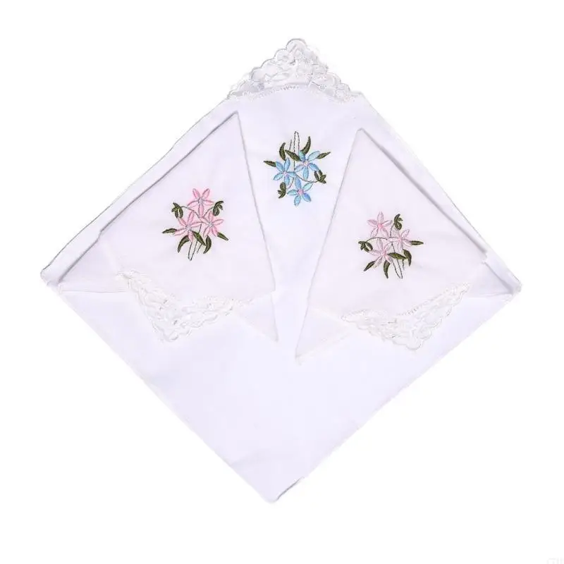 C71F 목화 손수건 빨 수있는 가슴 수건 자수 꽃 손수건 포켓 스퀘어 28x28cm 소녀 여행 쇼핑