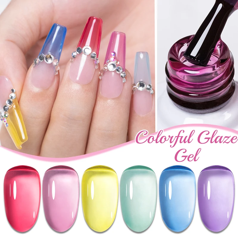 Jelly Glass Gel Nail Polish 7.5ML Transparent Colorful Glaze Gel Polish Manicure Soak Off UV Gel Semi-Permanent Nail Art Varnish