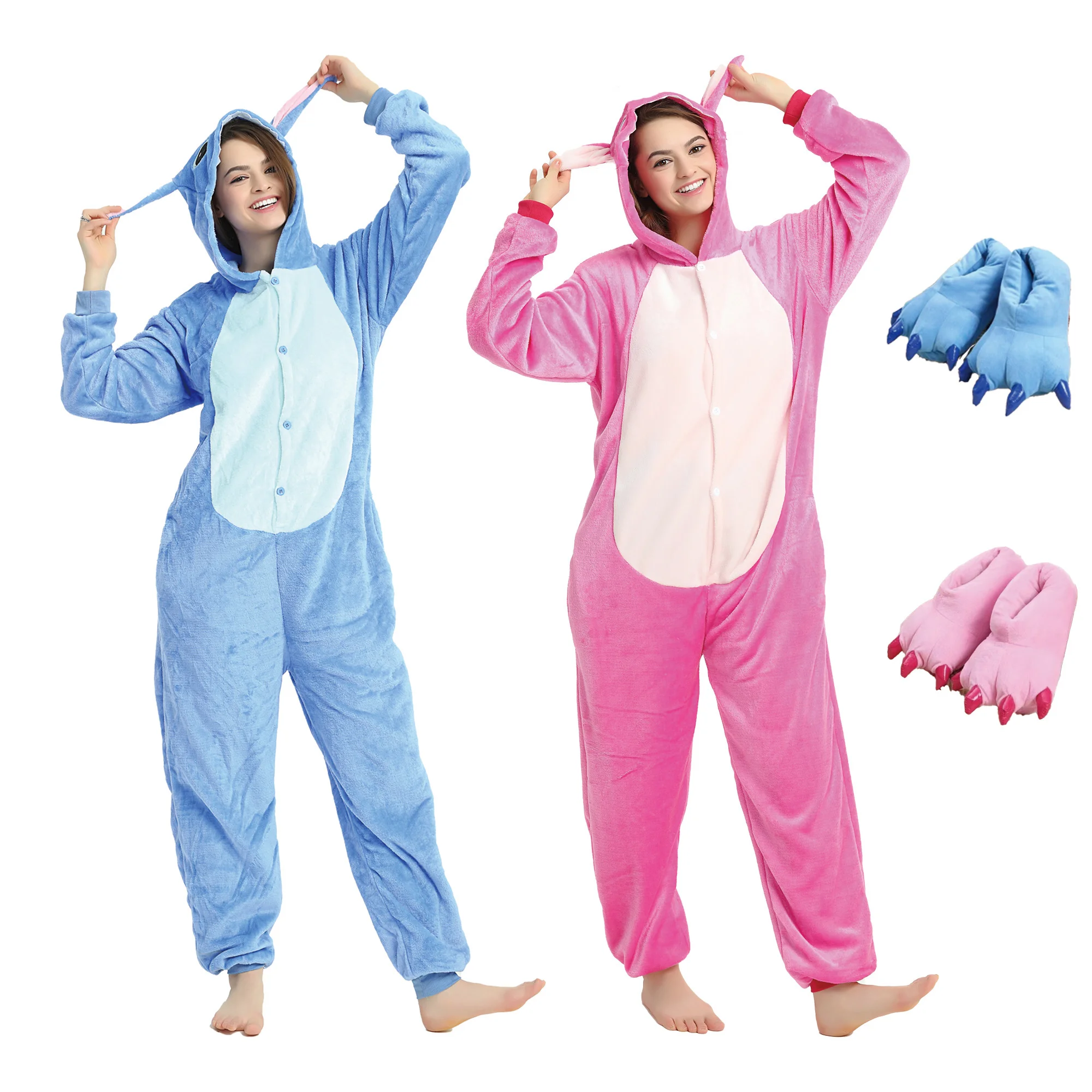 Adults Stich Cosplay Pajamas Anime Stitch Onesies Costume Jumpsuit Pajamas Hooded Sleepwear Halloween One Piece for Performing