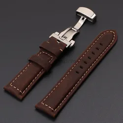 Vintage Crazy Horse Leather Watch Strap for Seiko Bracelet Men's Women Accessories 20mm 22mm 24mm 26mm Butterfly Buckle Straps