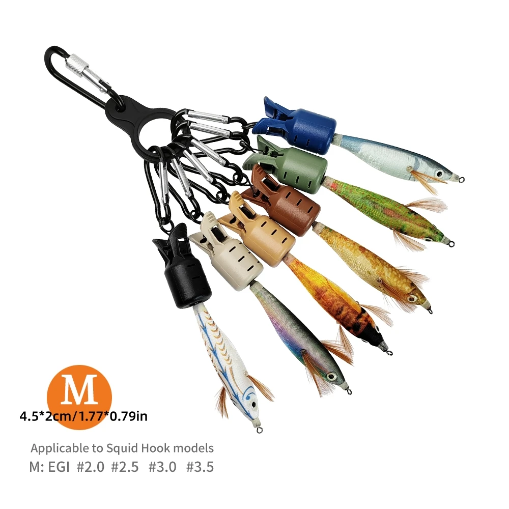 6 adet kalamar Jig yem koruyucu boyut M kiti Egi Hooks kapak mürekkepbalığı şemsiye cazibesi kap karabina ile balıkçılık mücadele