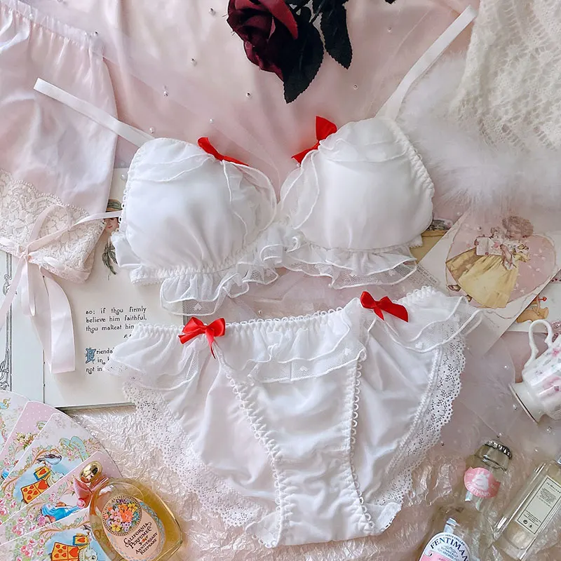 Underwear Lolita girl sexy cute thin section lingerie with underpants suit no steel ring triangle cup bra set