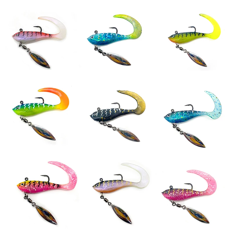 

6cm 7g 9 Colors With Rotating Metal Spinner Jig Head Artificial Soft Fishing Lure Wobblers Bait For Fishing