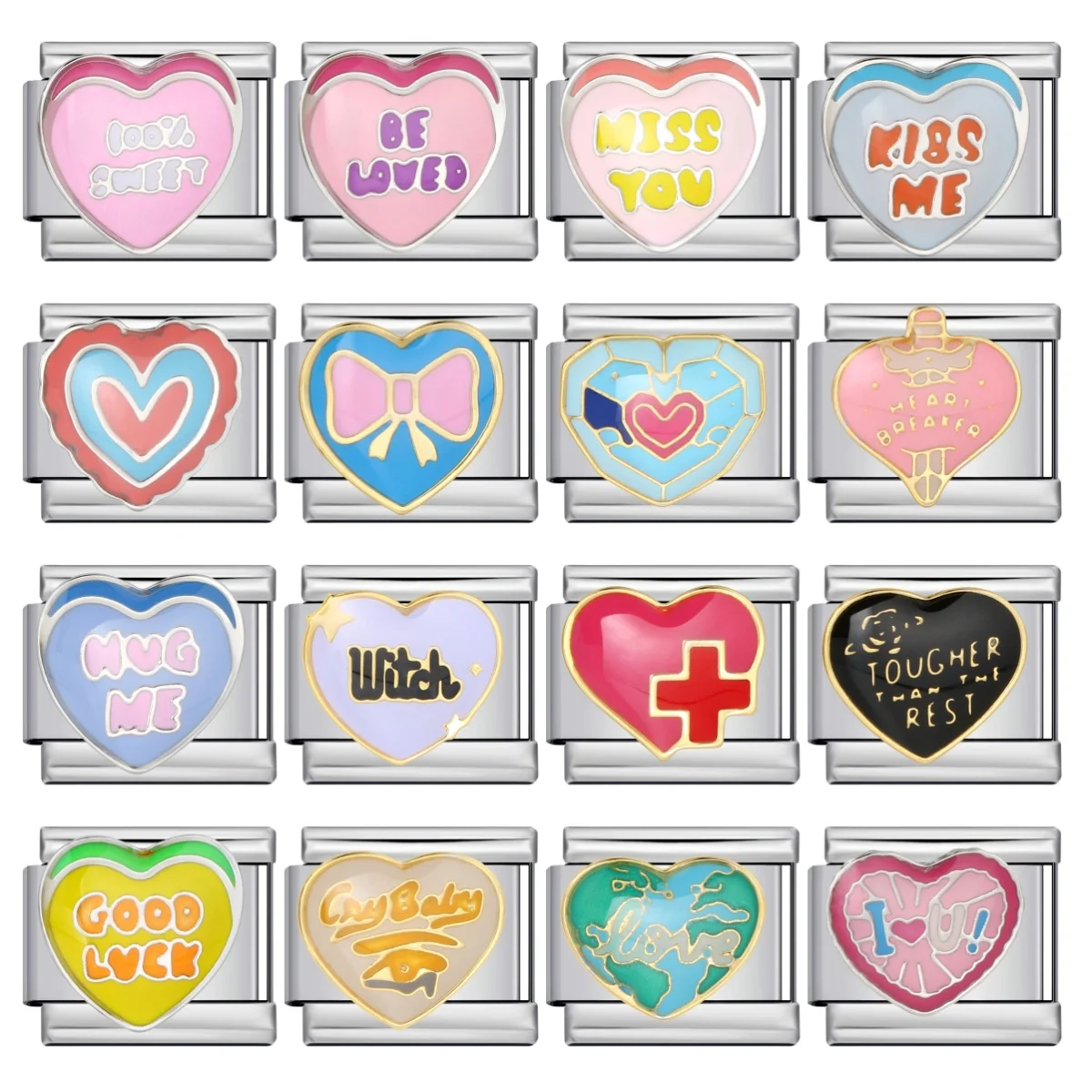 Bunte Glasur Romantisches Liebesherz Valentinstag Italienischer Charm-Anhänger Passend für 9mm Edelstahl-Armband DIY Schmuckherstellung Perlen – Detail 1