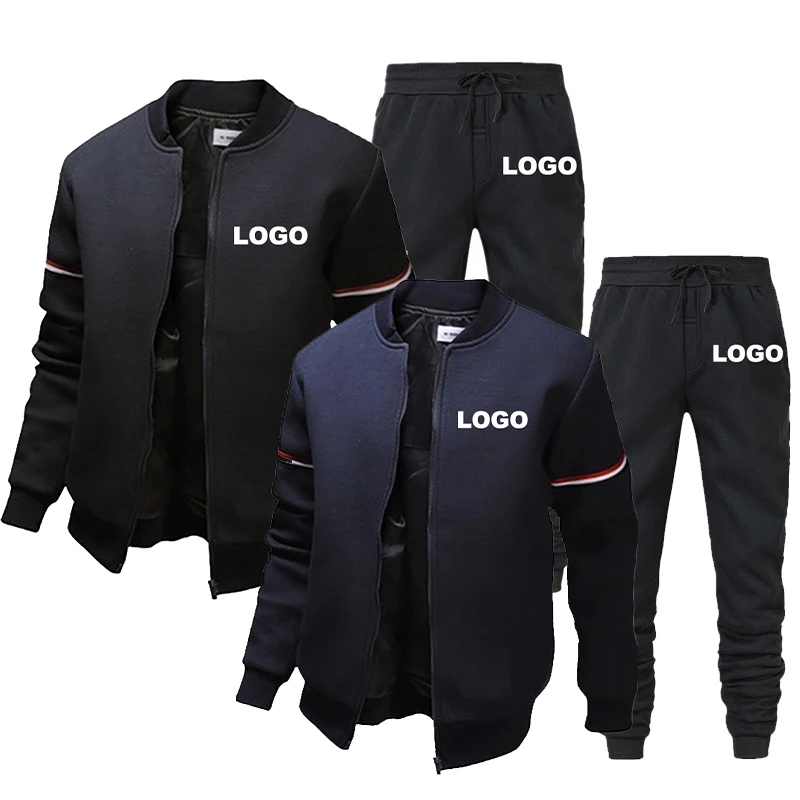 Fashionable Custom Logo Men\'s Clothing Sports and Leisure Baseball Jacket Pants Set Outdoor Jogging Cardigan Hat Less Set