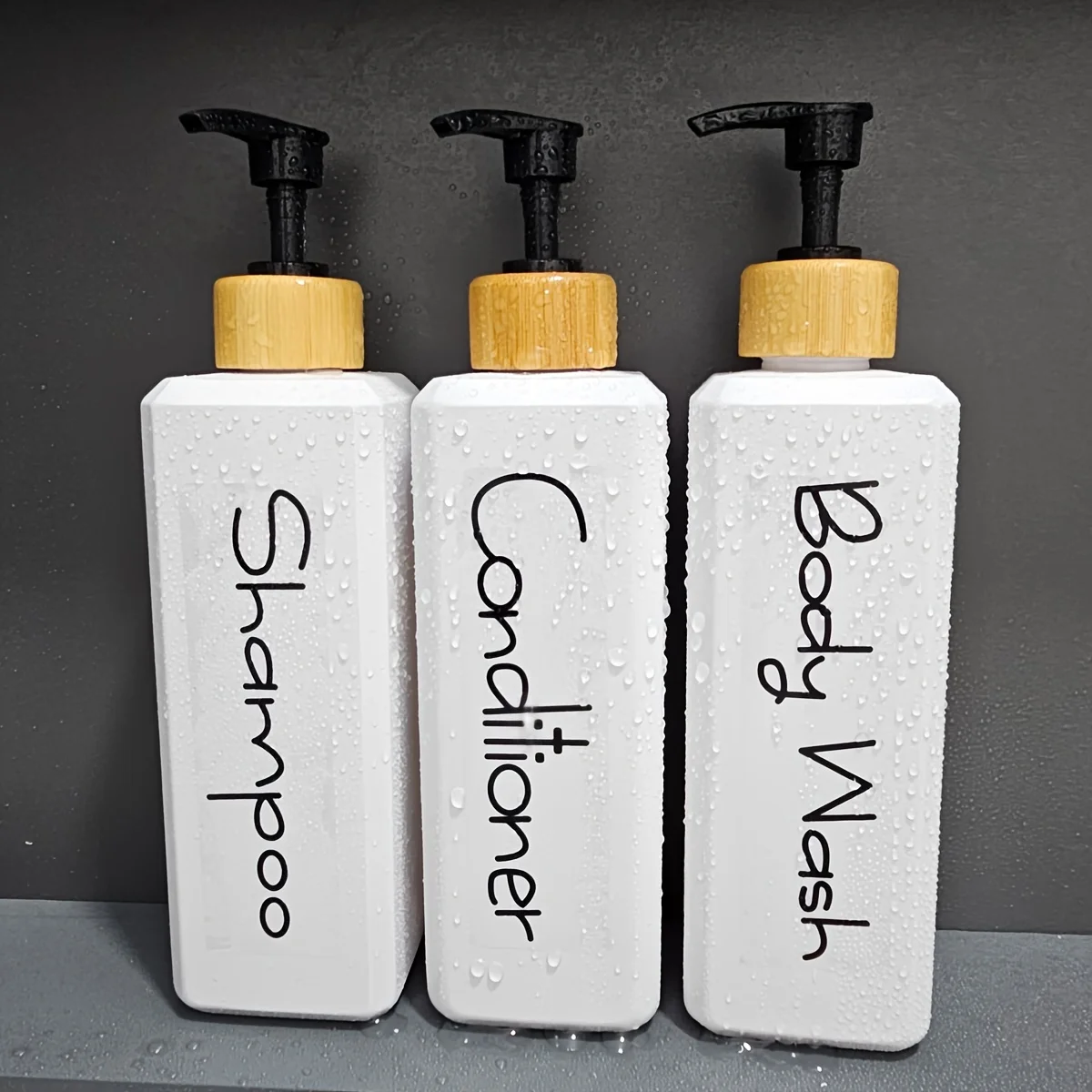 3PCS Bathroom Refillable Lotion Bottle for Shower Bath Shampoo Soap Conditioner Lotion Pump Press Bottles with Waterproof Labels