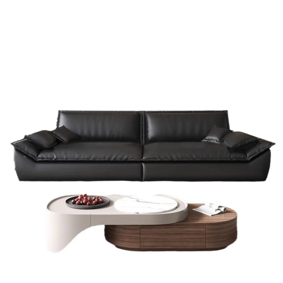 

Modern simple leather sailing sofa living room small apartment Italian minimalist first layer cowhide retro large sitting
