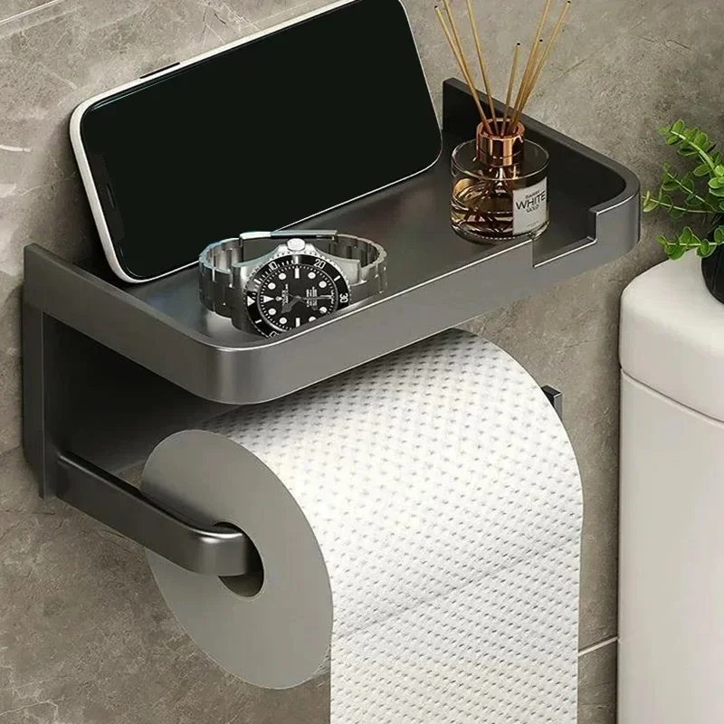 Plastic Toilet Paper Holder Wall Mounted Storage Rack for Kitchen Towels Seasoning Bottles Bathroom Phone Storage Organizer
