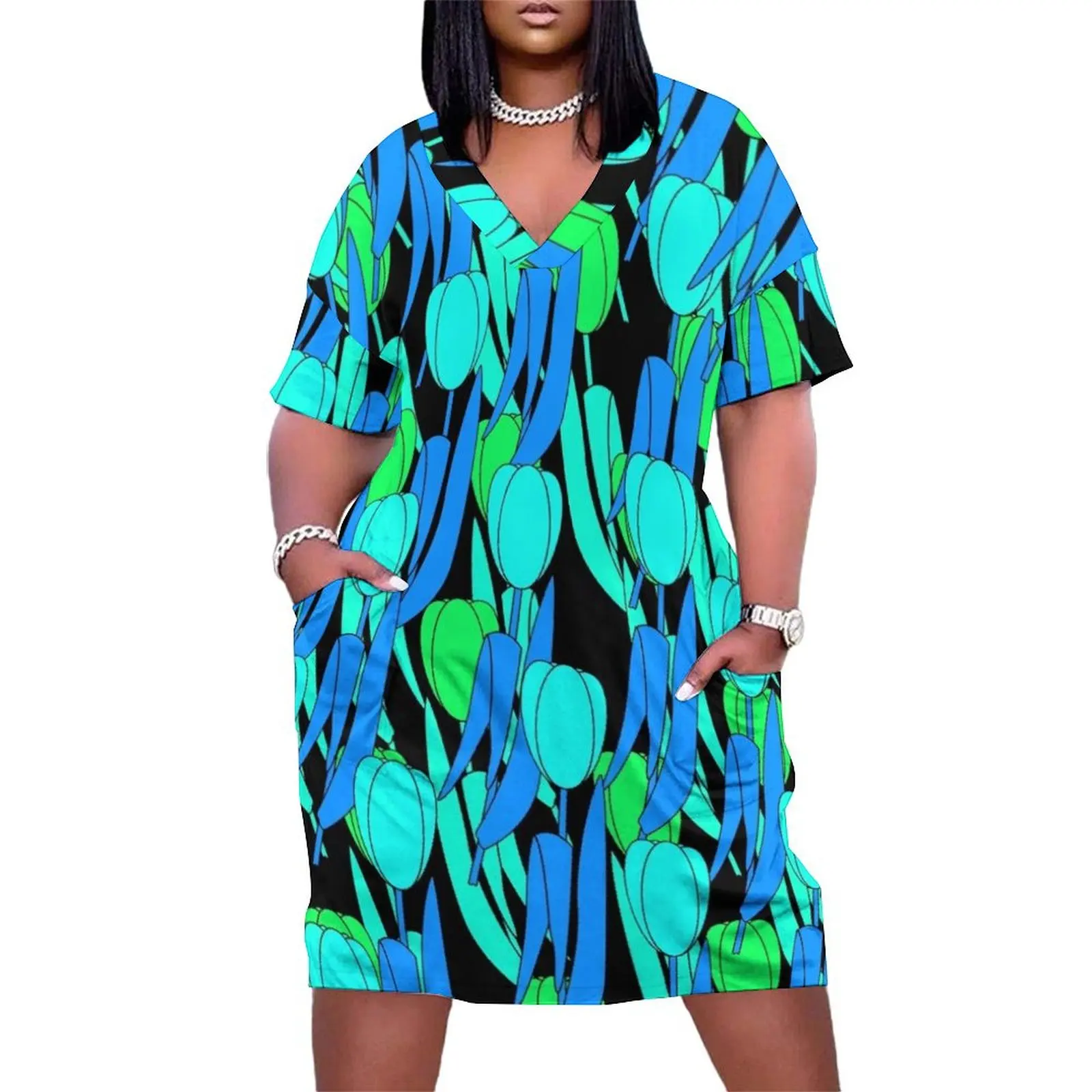 

Tulips (Jade and Azure) Loose Pocket Dress summer dress woman 2025 trendy beach outfits for women clothes for woman