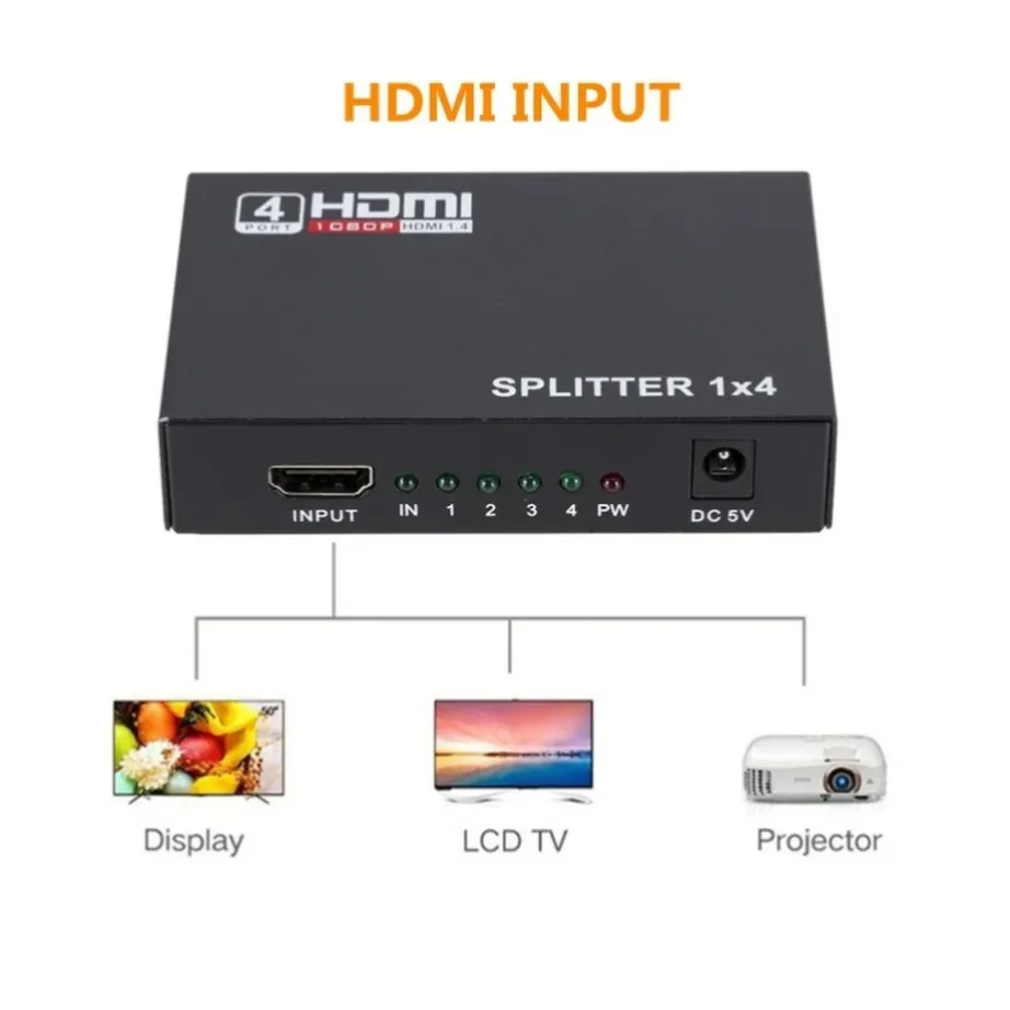 YIGETOHDE 1 In 4 Out HDMI-compatible Splitter 1080P 1X4 HDMI-compatible Signal Amplifier Multiple Display For HDTV DVD PS3 Xbox