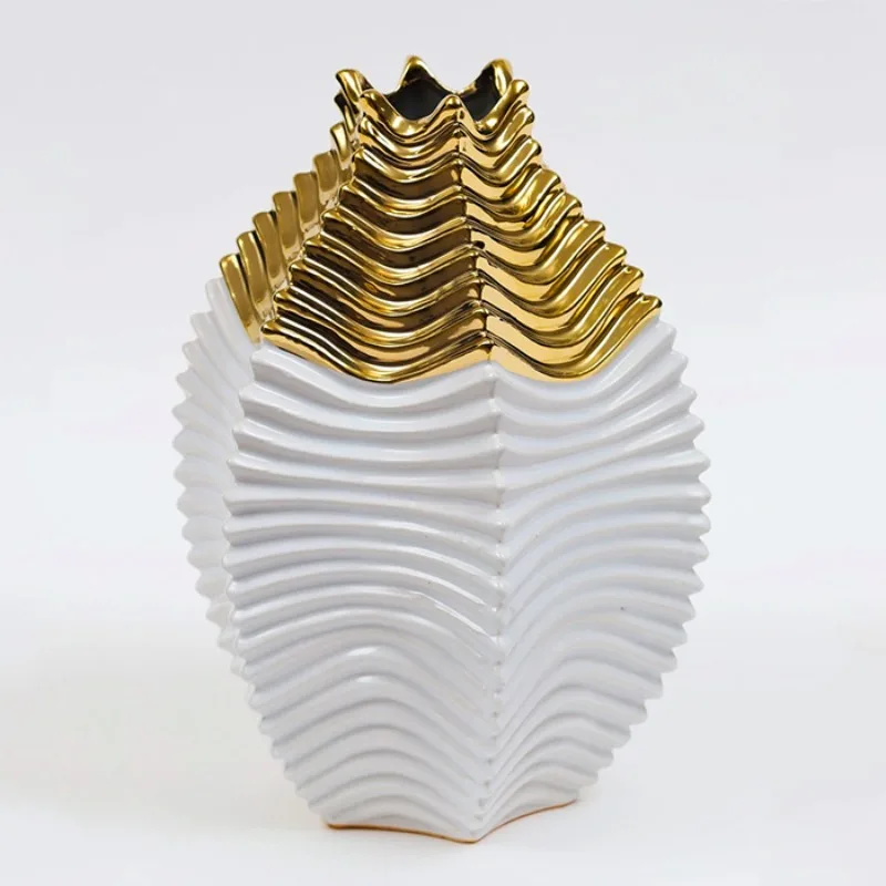 Export light luxury electroplated gold ceramic handicrafts flower insert wedding home KTV model house shop vase ornament
