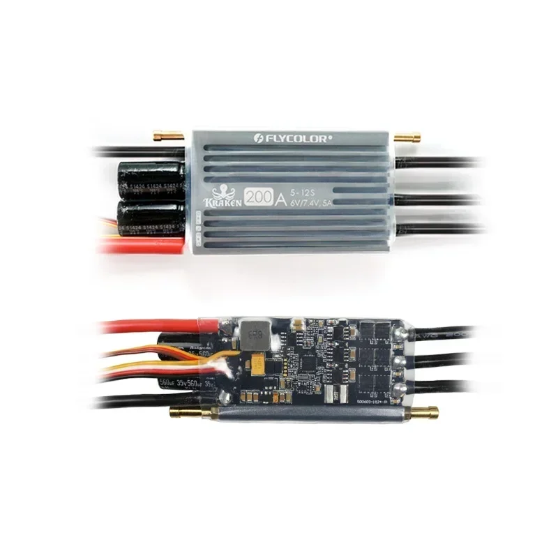 RoRusFLYCOLOR KRAKEN 120A-200A 5-12S High Voltage Boat ESC, Bluetooth APP Adjustable Brushless Speed Controller For RC Boat
