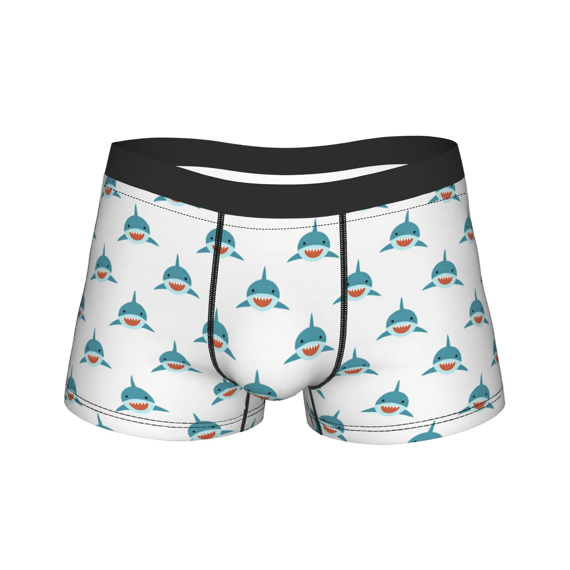 Cute Cartoon Shark Face Seamless Pattern Underwear  Male Panties Custom Funny Boxershorts Trenky Boxer Brief Big Size