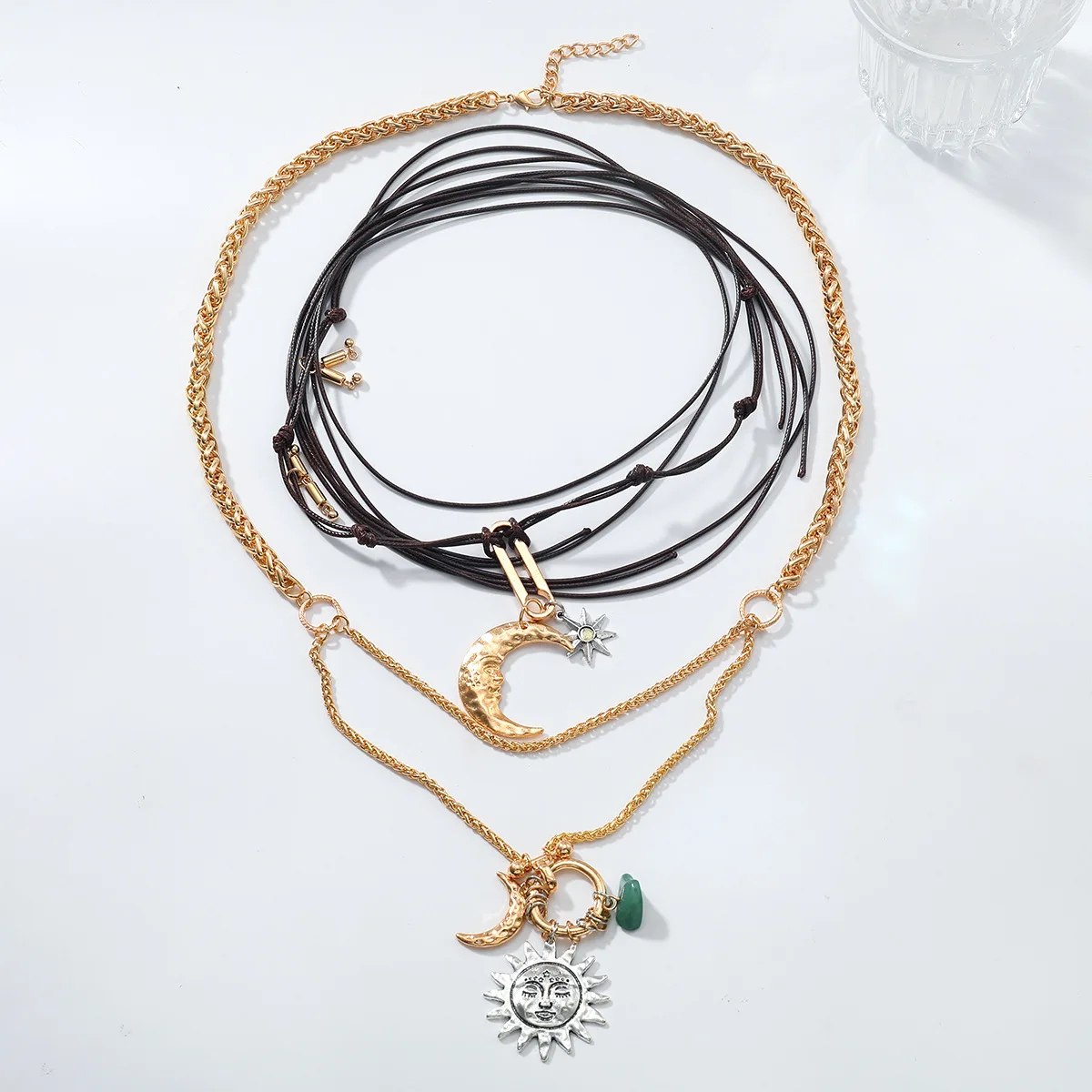 

ZAA Trend Women Jewelry Vintage Metal Moon&Sun Pendant Necklaces Long Rope Handmade Chain Link On The Neck Charm Accessories