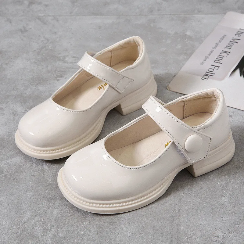 Girls Leather Flats Glossy 2024 Fashion Soft Sole Kids Princess Shoes Korean Style Children Flats Shoes Black Performance Shoes