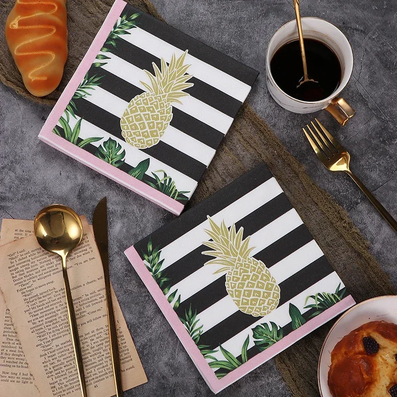 20pcs/Pac 33cm Tropical Pineapple Printed Paper Towel Colorful Napkins Virgin Wood Plup Handmade DIY Paper Butterfly Bart Paper