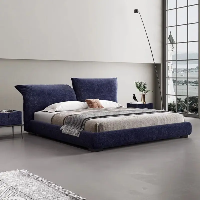 

Italian minimalist fabric bed, double soft cloth bed chenille bed