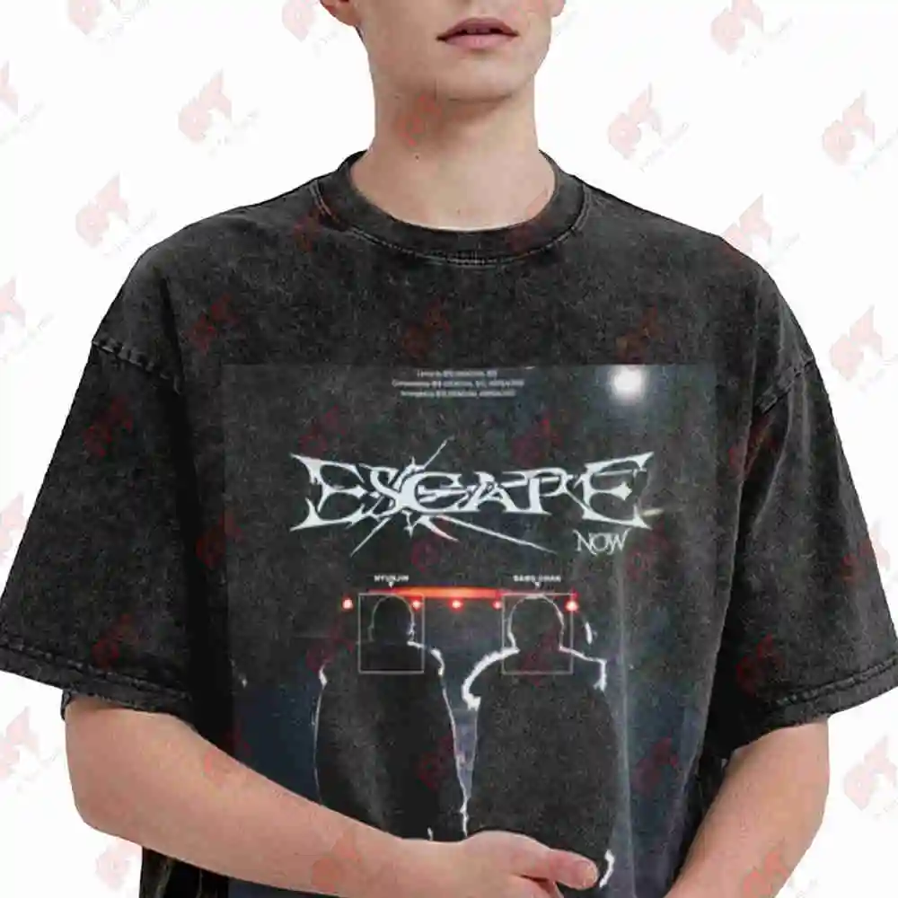 Stray Dominate Mixtape Bangchan And Hyunjin Escape Vintage Washed Tee Pure Cotton T-Shirt