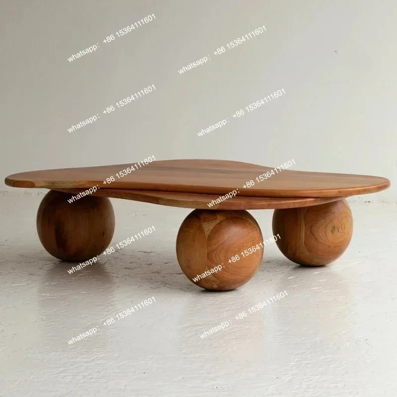 

46Retro irregular solid wood coffee table simple cream style creative round ball tea table