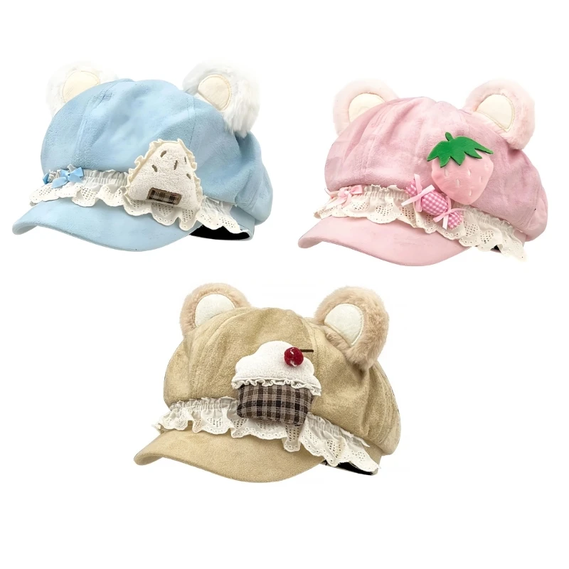Japanese Bear Ear Hat Cabbie Cap for Daily Styling and Theme Event 10CD