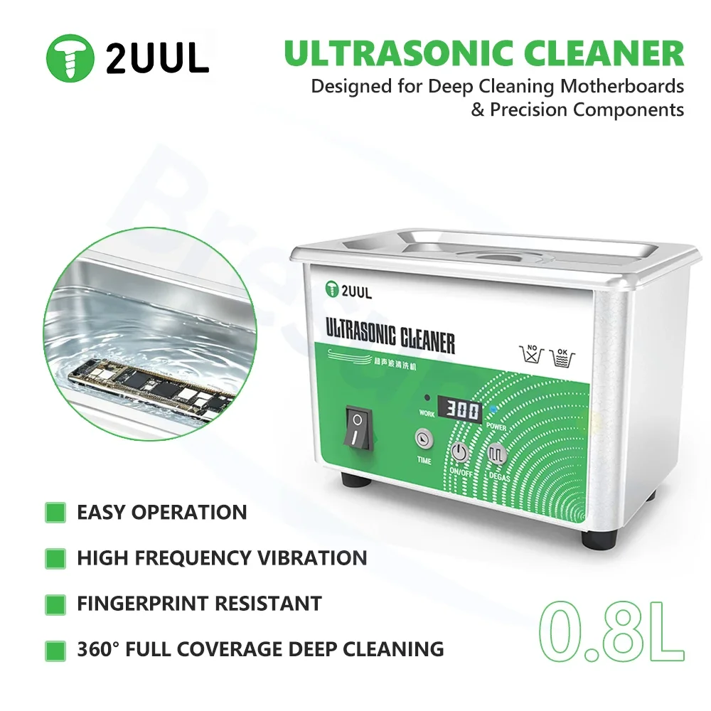 2UUL SS01 0.8L Ultrasonic Cleaner for Mobile Phone Repair Motherboards PCBs Precision Components Ultrasonic Deep Cleaning Tool