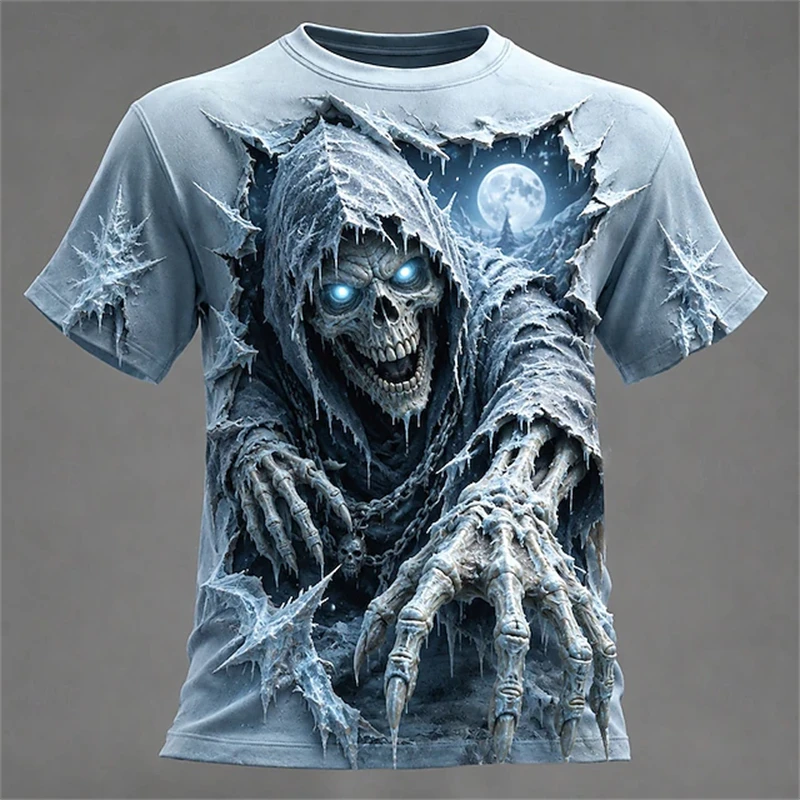 Street Fashion Theme - Herren Sommer-T-Shirt mit Totenkopf-Print und Horror-Motiv,
