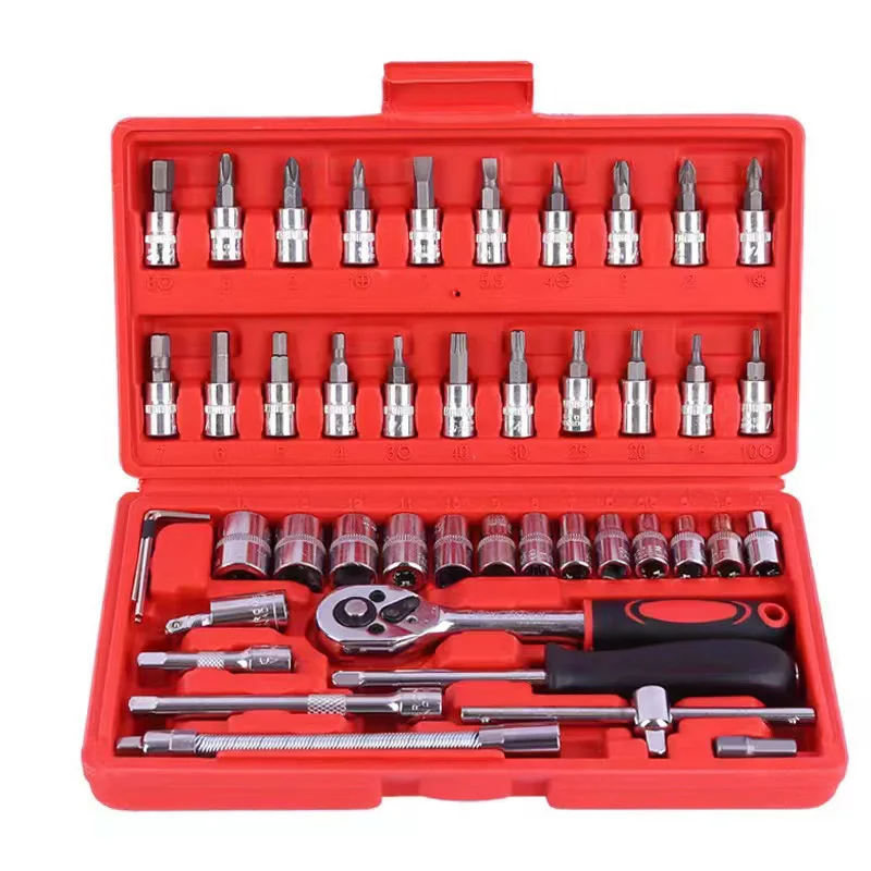 46Pcs/Set Socket Wrench Set Motorcycle Car Repair Tool Repair Ratchet Screwdriver Combination Household DIY Mechanical Tool Box