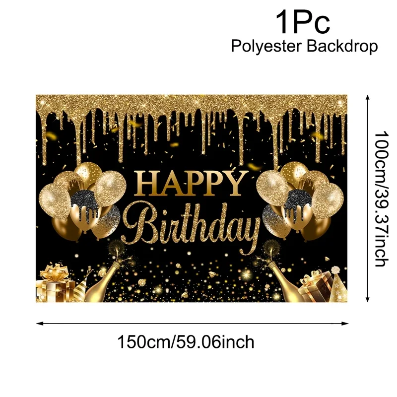 Goldglitzernder Polyester-Hintergrundstoff für Geburtstagsfeiern, Hintergrundbanner, perfekt für eine schwarze und goldene Happy-Birthday-Themenparty für Erwachsene – Detail 5