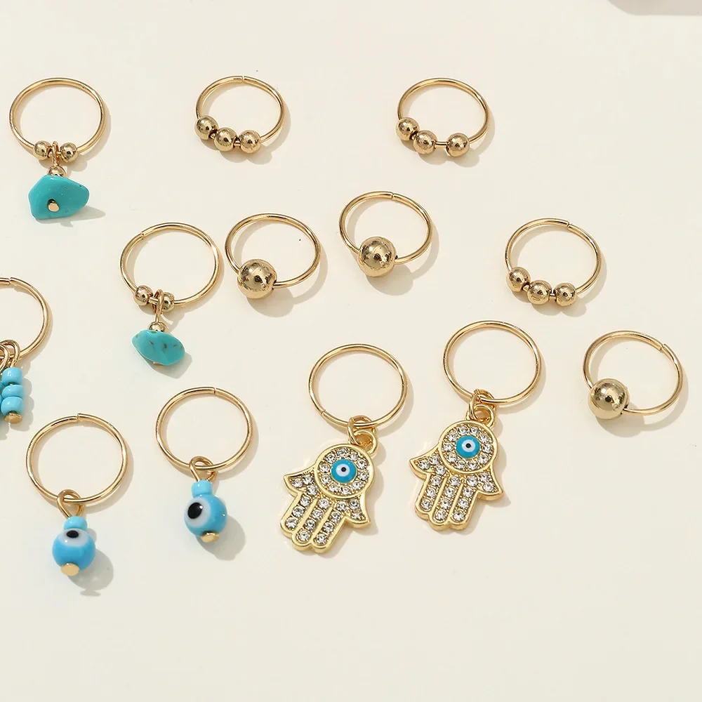 Anillos para el cabello Accesorios de estilo hippie Loc Joyería para el cabello para trenzas 16 piezas Cuentas azules y verdes Trenzado de rastas Cuentas para el cabello Trenza