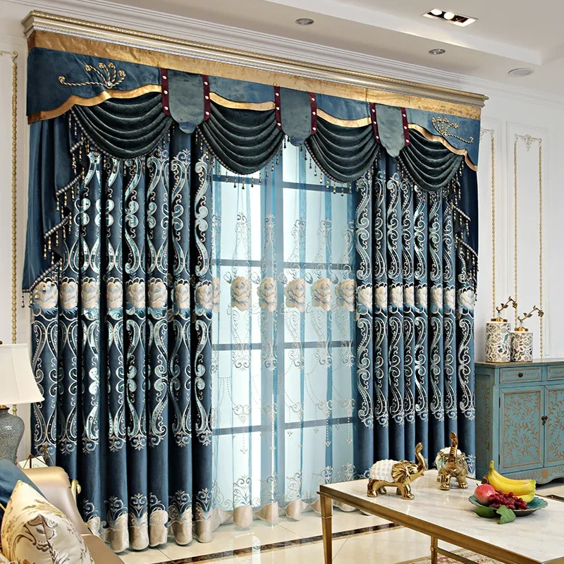 

European Luxury and Elegant High-precision Embroidered Blackout Window Curtains Valance for Living Dining Room Bedroom Villa