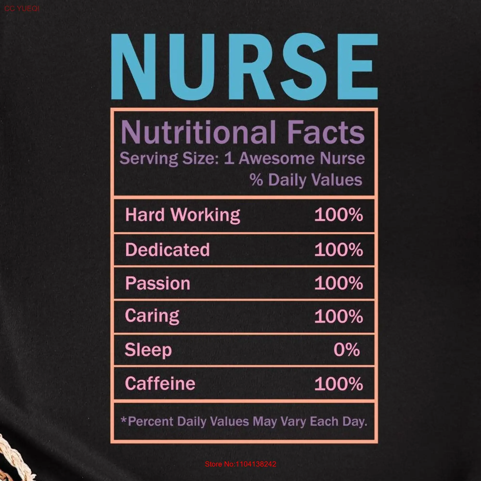 Nurse Nutritional Facts T Shirt Funny For  long or short sleeves