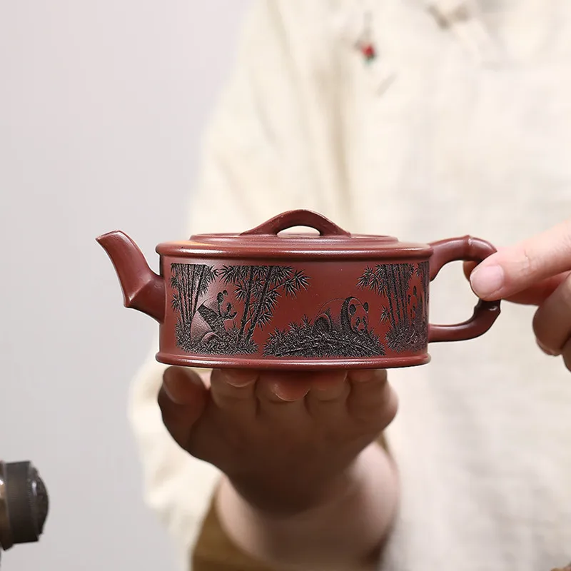 

Chinese Yixing Purple Clay Teapot Handmade Bamboo Leaf Panda Tea Pot Tradition Household Kettle Zisha Teaware Tea Set 180ml