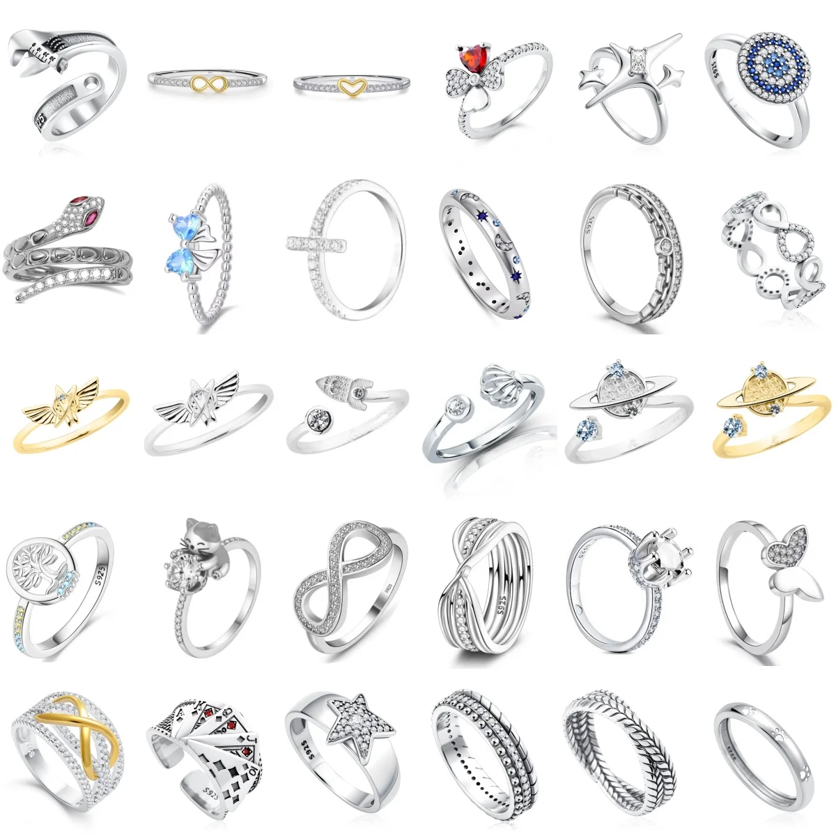 ternal 925 Silver Ring New Hot Selling Size 6 7 8 9 Butterfly Serpentine Poker Ring, Suitable for Party and Wedding Daily Wea
