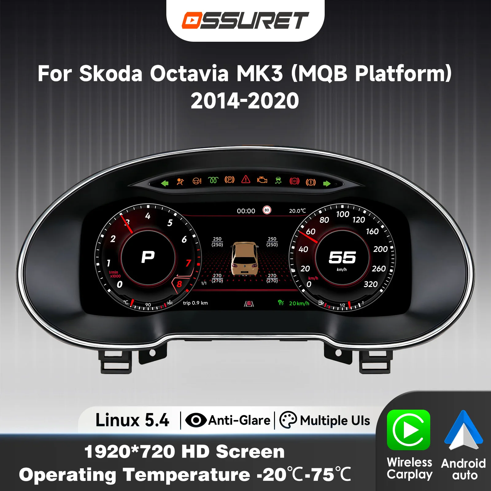 12.3Inch Linux LCD Dashboard panel For Skoda Octavia III 2014 2015 - 2020 Digital Instrument Cluster Virtual Cockpit Speedometer