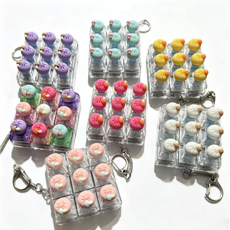 Cute Dumpling Keyboard Fidget Toy Keychain With Led Light, 9-Button Clicker Fidget Keychain with Crisp Sound Stress Relif Toy