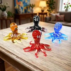 Murano 유리 문어 동상 장식품 귀여운 해양 Mollusk 인형 홈 오피스 데스크탑 인테리어 침실 장식 재미있는 수집 가능한 선물