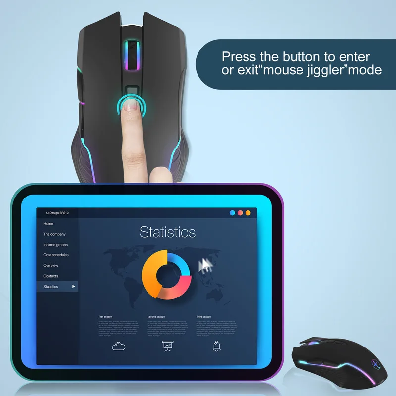 2.4G Wireless Mouse RGB Silent Click Automatic Cursor Movement Prevent Computer Sleep Mice For Laptop Desktop Office Work Use