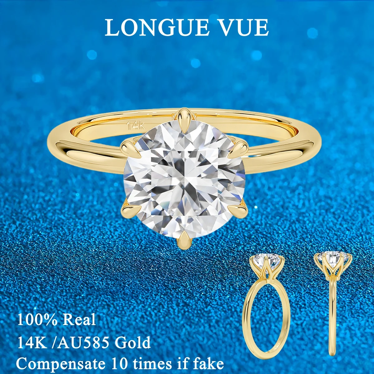 AU585 Gold 14K Six Claw Moissanite Ring Bridal Wedding Band Sparkling Jewelry Accessories Attend Banquet Valentine's Day Gift