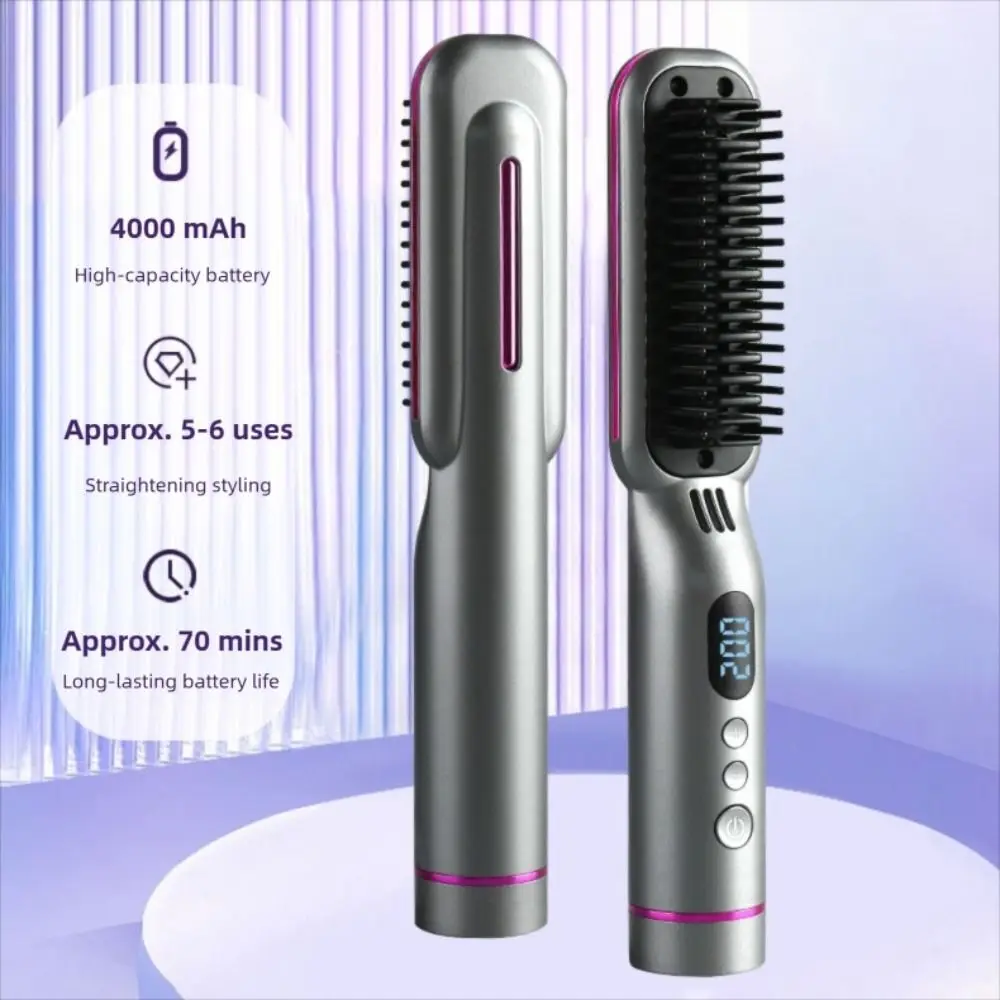 Portable Wireless Hair Straightener 8 Temp Settings Type-C Straight Hair Comb LCD Display Mini Straightening Comb