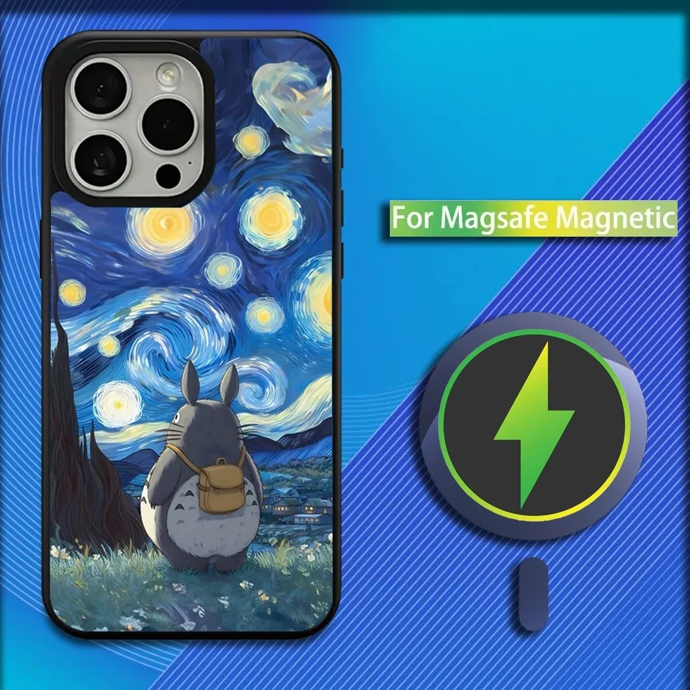 Night Starry Sky T-Totoros Phone Case For iPhone 16,15,14,13,12,11,Plus,Pro,Max,Mini Magsafe Magnetic Wireless Charging