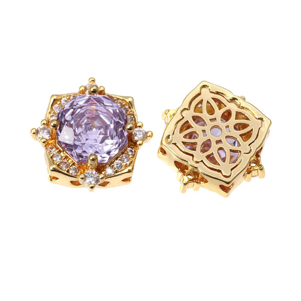 2PCS 18K Gold Color Brass and Zircon Rose Flower Spacer Beads Bracelets High Quality Diy Necklace Jewelry Accessories Making image 3
