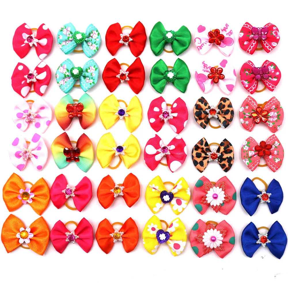 5/20Pcs Dog  Bow Pet Bows Christmas Grooming Plaid cat Bowkont With Rubber Band Small Dog Party Hoilday Halloween Pet Supplies
