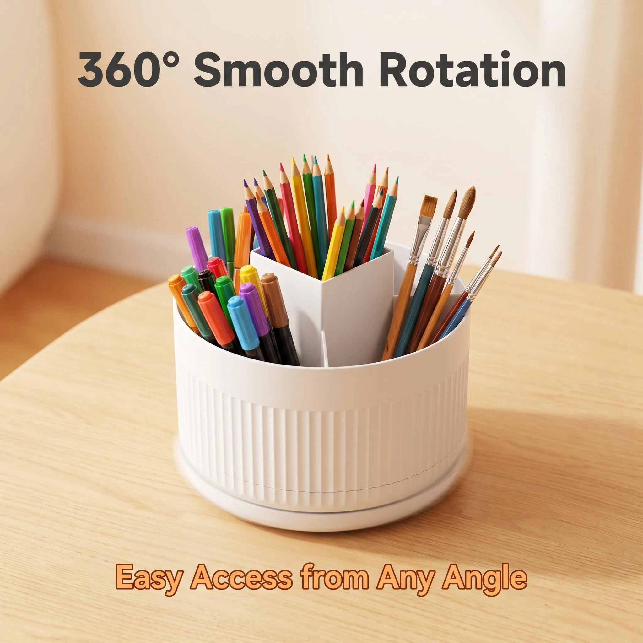 360 Rotating Plastic Desk Pen Organizer with 5 Slots, Dual-Purpose Art Supply Pencil Cup for Office, School, Home view 4