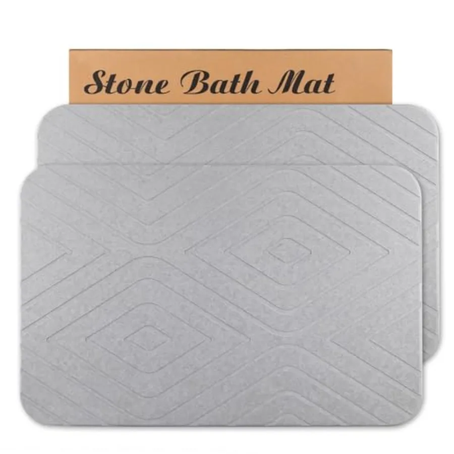

Stone Bath Mat 2 Pack Diatomaceous Earth Shower Mat Non-Slip Super Absorbent Quick Drying Bathroom Floor Mat 24x15