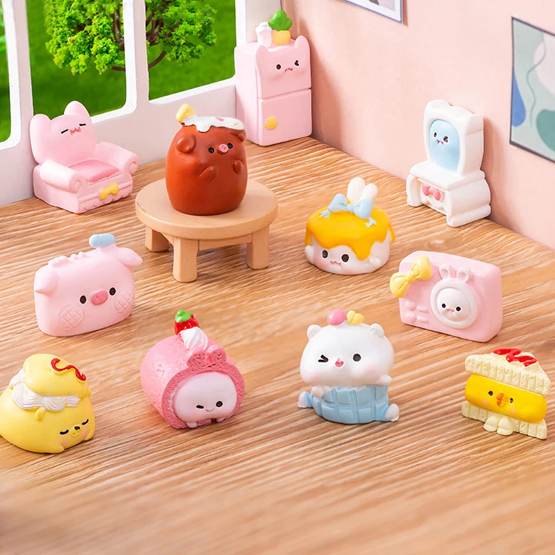 Mini Cartoon Cute Dessert Pudding Cake Shaped Statue Micro Landscape Car Dashboard Home Ornaments Micro Landscape Decoration